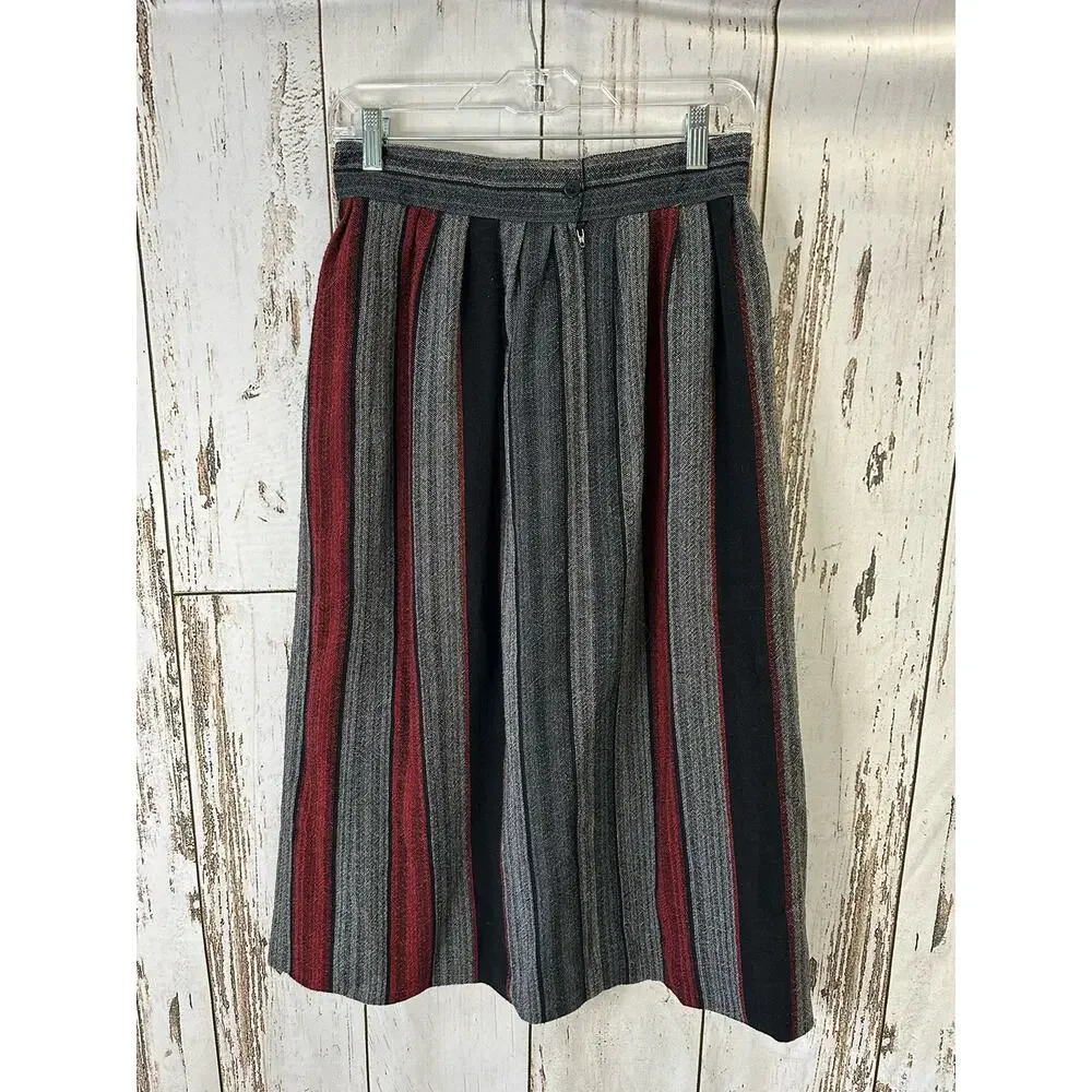 Vintage Jordache Striped 80s Midi Riding Skirt Wool Blend - Picture 2 of 4